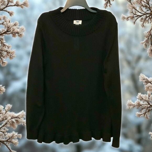 Old Navy Peplum Sweater Ruffle Hem Black XL New - Picture 1 of 6